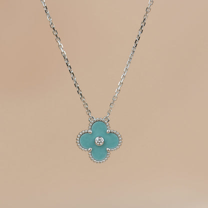 ¡®Aura Jewels¡¯CLOVER 15MM DIAMOND SVRES PORCELAIN  NECKLACE SILVER