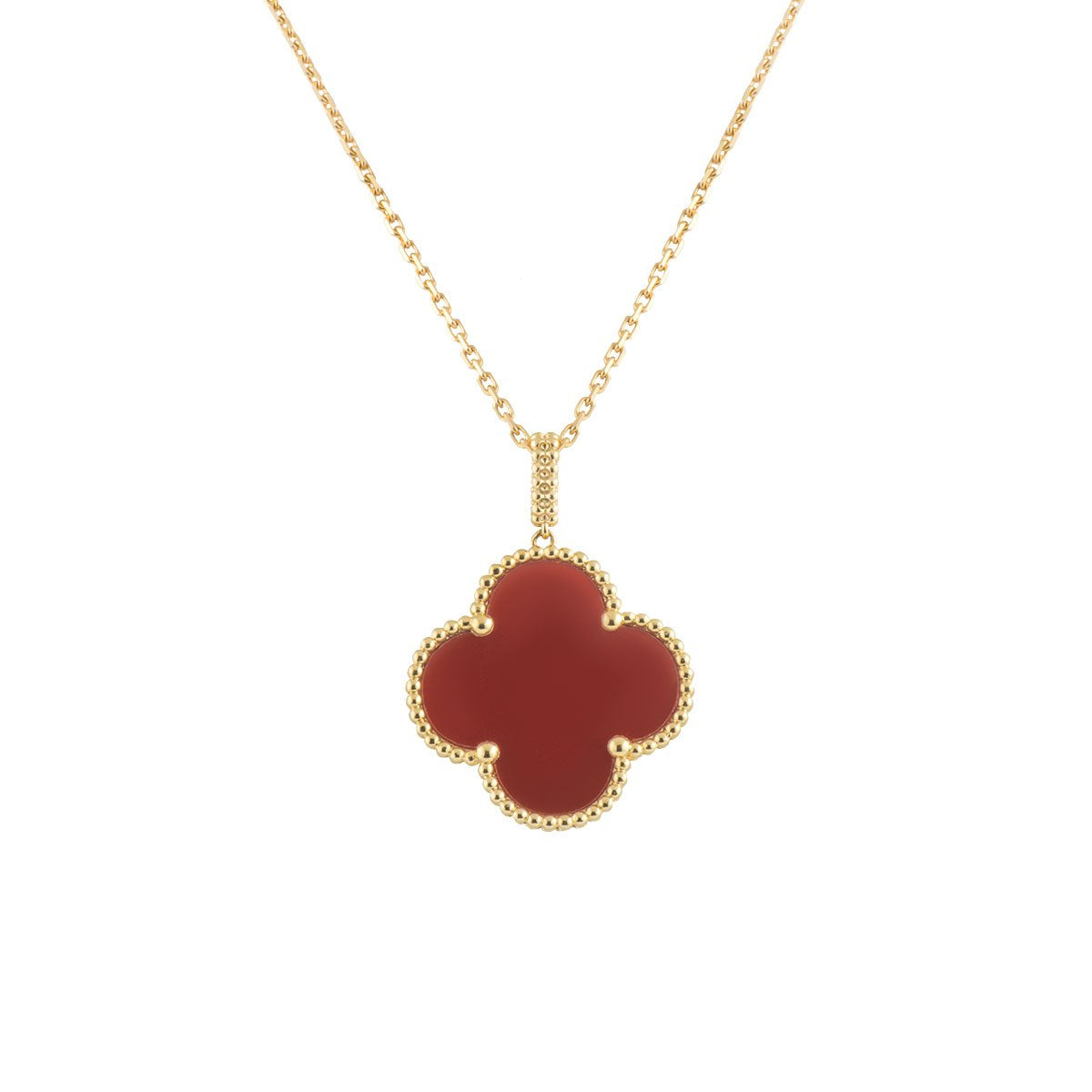 ¡®Aura Jewels¡¯CLOVER 25MM NECKLACE GOLD CARNELIAN
