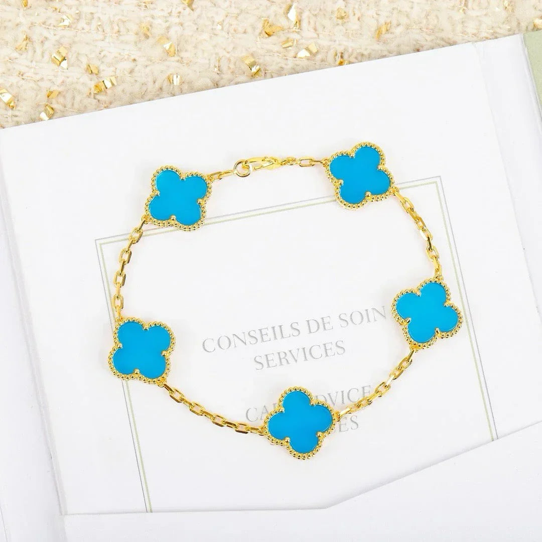 [Aura Jewels]New  CLOVER 5 MOTIF TURQUOISE BRACELET COLLECTION