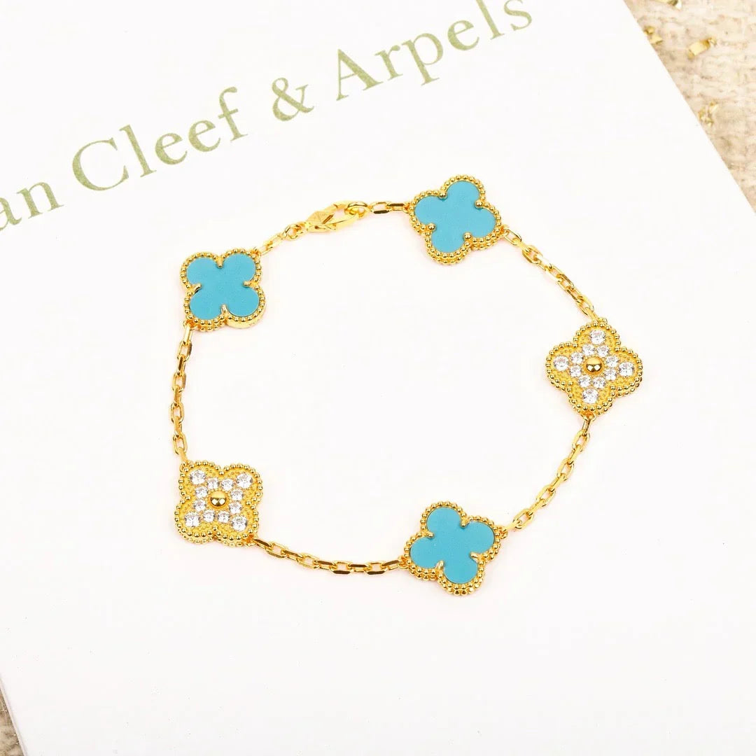 [Aura Jewels]New  CLOVER 5 MOTIF TURQUOISE BRACELET COLLECTION
