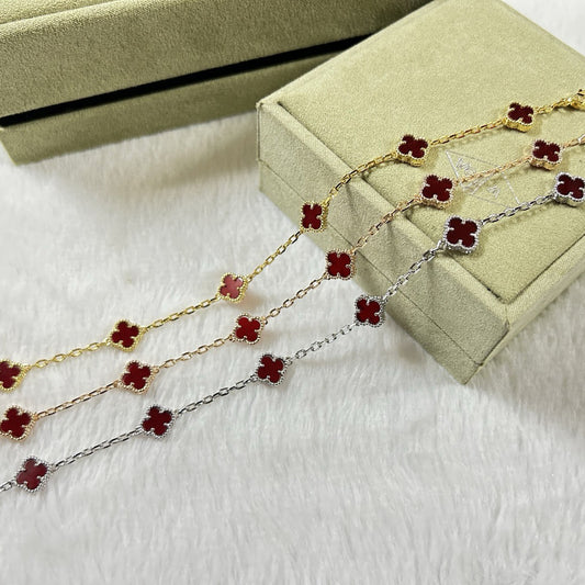 [¡®Aura Jewels¡¯]CLOVER 6 MOTIF RED AGATE BRACELET