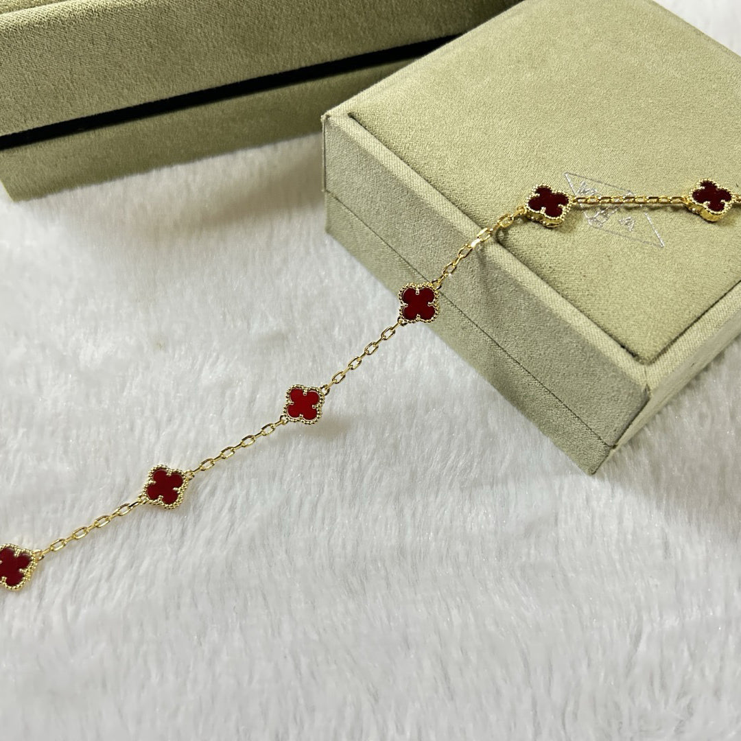 [¡®Aura Jewels¡¯]CLOVER 6 MOTIF RED AGATE BRACELET