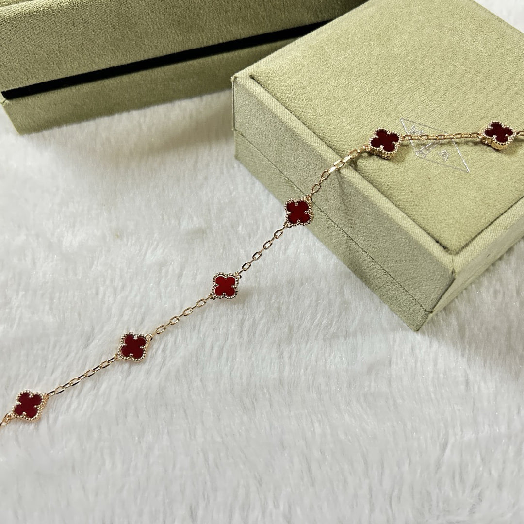 [¡®Aura Jewels¡¯]CLOVER 6 MOTIF RED AGATE BRACELET