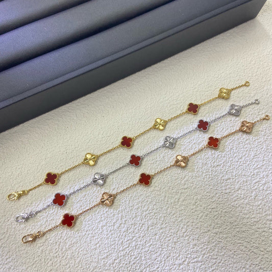 [¡®Aura Jewels¡¯]CLOVER 6 MOTIF RED AGATE LASER BRACELET