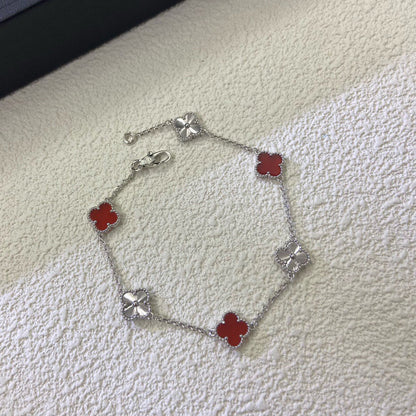 [¡®Aura Jewels¡¯]CLOVER 6 MOTIF RED AGATE LASER BRACELET