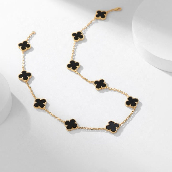 ¡®Aura Jewels¡¯CLOVER 10 MOTIFS ONYX NECKLACE