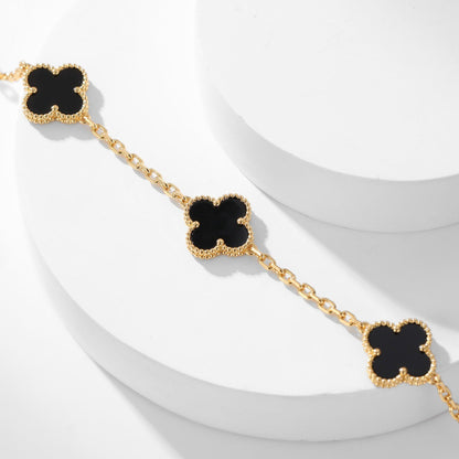 ¡®Aura Jewels¡¯CLOVER 10 MOTIFS ONYX NECKLACE