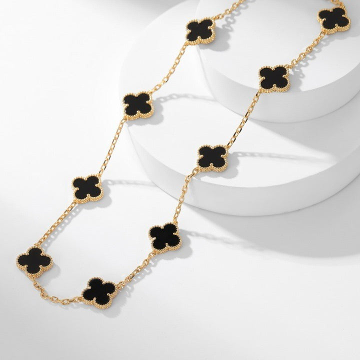 ¡®Aura Jewels¡¯CLOVER 10 MOTIFS ONYX NECKLACE