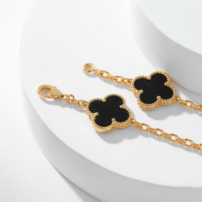 ¡®Aura Jewels¡¯CLOVER 10 MOTIFS ONYX NECKLACE