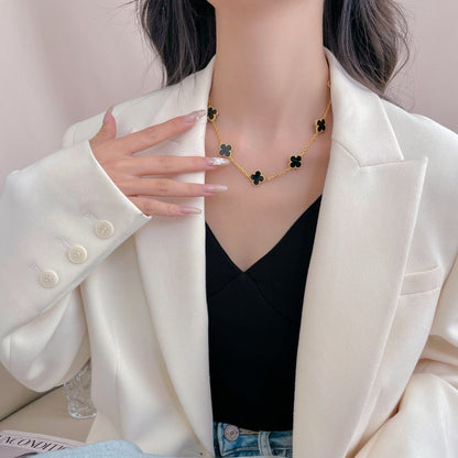 ¡®Aura Jewels¡¯CLOVER 10 MOTIFS ONYX NECKLACE