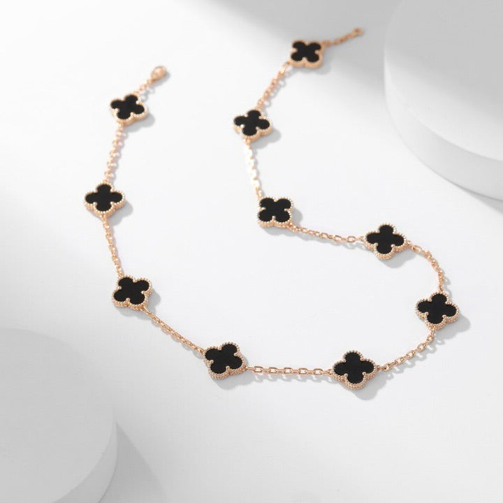 ¡®Aura Jewels¡¯CLOVER 10 MOTIFS ONYX NECKLACE