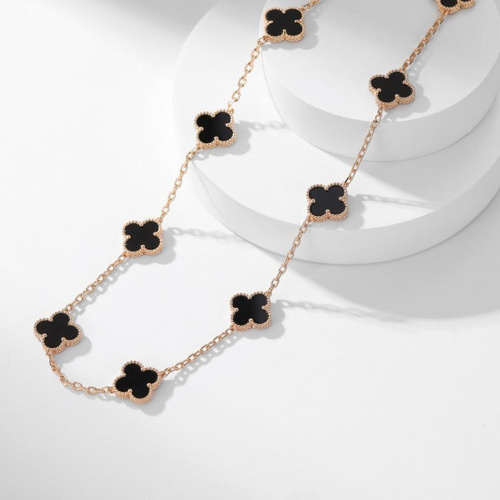 ¡®Aura Jewels¡¯CLOVER 10 MOTIFS ONYX NECKLACE