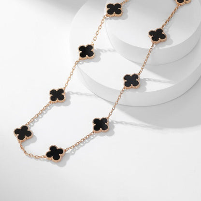 ¡®Aura Jewels¡¯CLOVER 10 MOTIFS ONYX NECKLACE