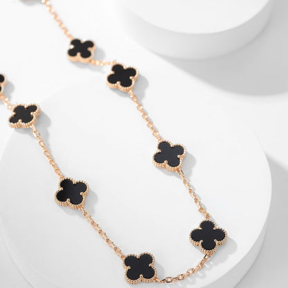 ¡®Aura Jewels¡¯CLOVER 10 MOTIFS ONYX NECKLACE