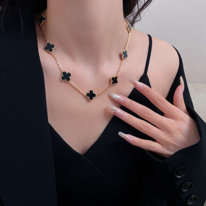 ¡®Aura Jewels¡¯CLOVER 10 MOTIFS ONYX NECKLACE