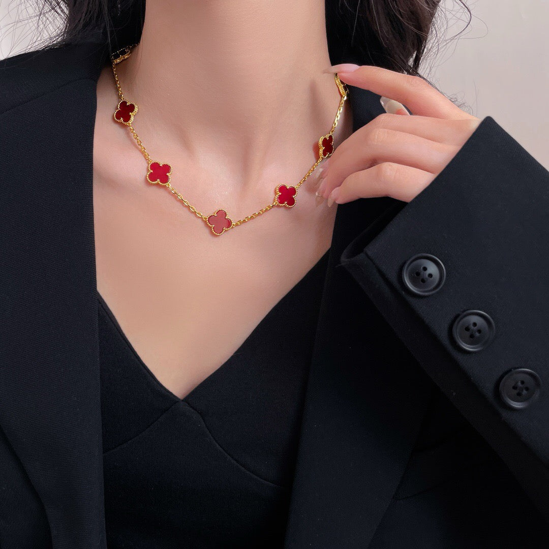 ¡®Aura Jewels¡¯CLOVER 10 MOTIFS CARNELIAN NECKLACE