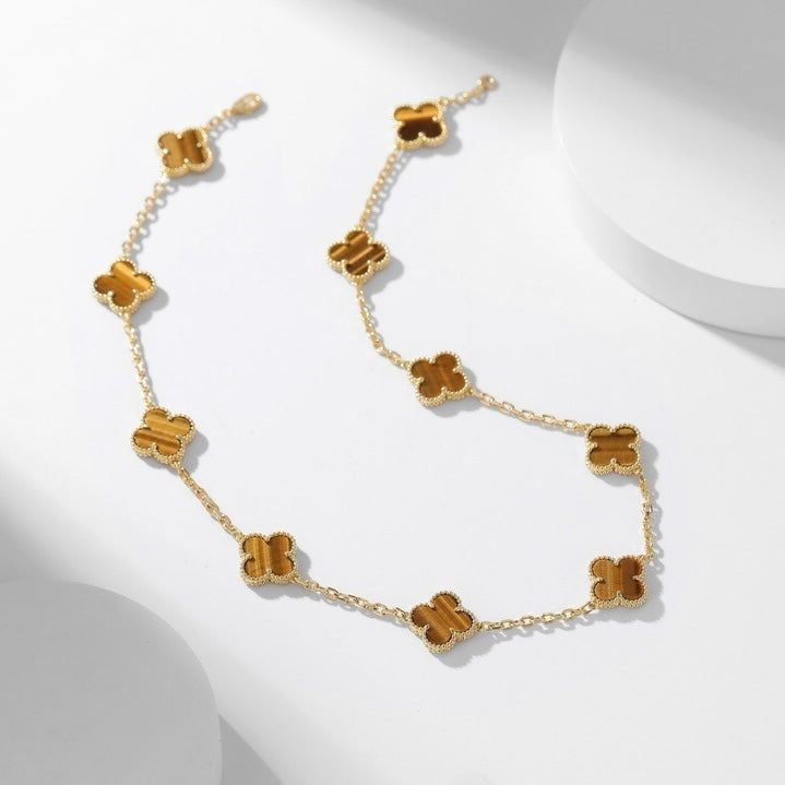 ¡®Aura Jewels¡¯CLOVER 10 MOTIFS TIGER EYE NECKLACE