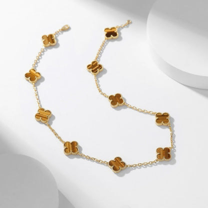 ¡®Aura Jewels¡¯CLOVER 10 MOTIFS TIGER EYE NECKLACE