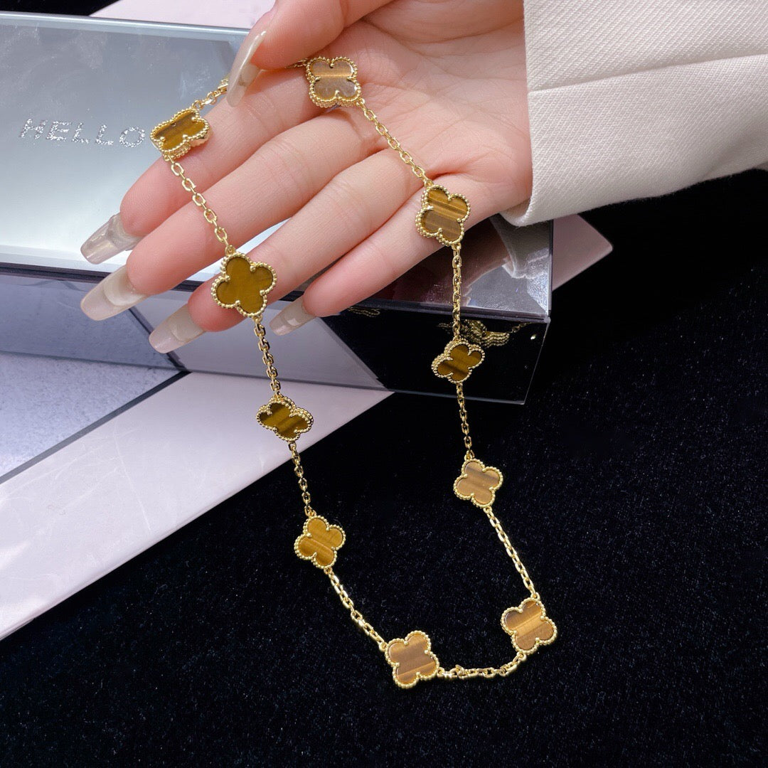 ¡®Aura Jewels¡¯CLOVER 10 MOTIFS TIGER EYE NECKLACE