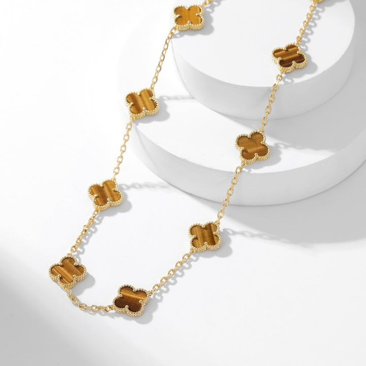 ¡®Aura Jewels¡¯CLOVER 10 MOTIFS TIGER EYE NECKLACE