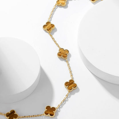 ¡®Aura Jewels¡¯CLOVER 10 MOTIFS TIGER EYE NECKLACE