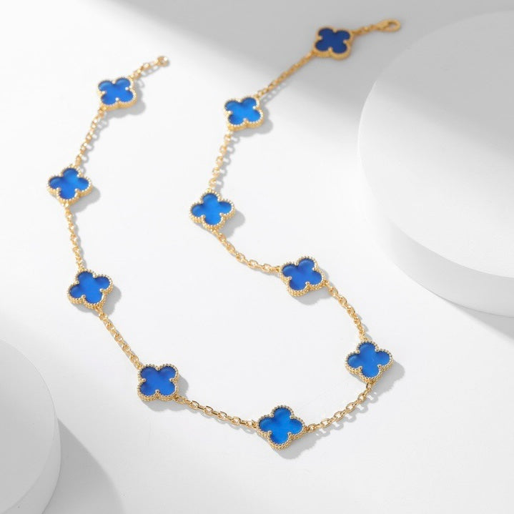 ¡®Aura Jewels¡¯CLOVER 10 MOTIFS BLUE AGATE NECKLACE