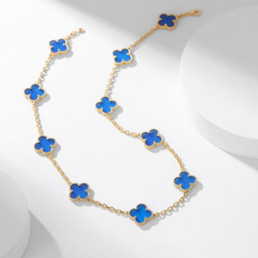 ¡®Aura Jewels¡¯CLOVER 10 MOTIFS BLUE AGATE NECKLACE