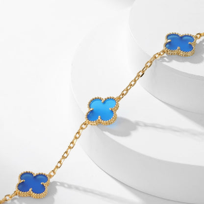 ¡®Aura Jewels¡¯CLOVER 10 MOTIFS BLUE AGATE NECKLACE