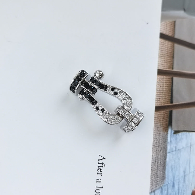 ¡®Aura Jewels¡¯FORCE LARGE HORSESHOE BLACK WHITE DIAMOND BRACELET SILVER