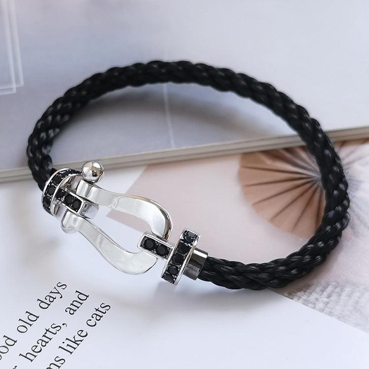 ¡®Aura Jewels¡¯FORCE LARGE HORSESHOE BLACK DIAMOND BRACELET SILVER
