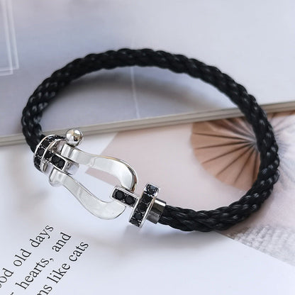 ¡®Aura Jewels¡¯FORCE LARGE HORSESHOE BLACK DIAMOND BRACELET SILVER