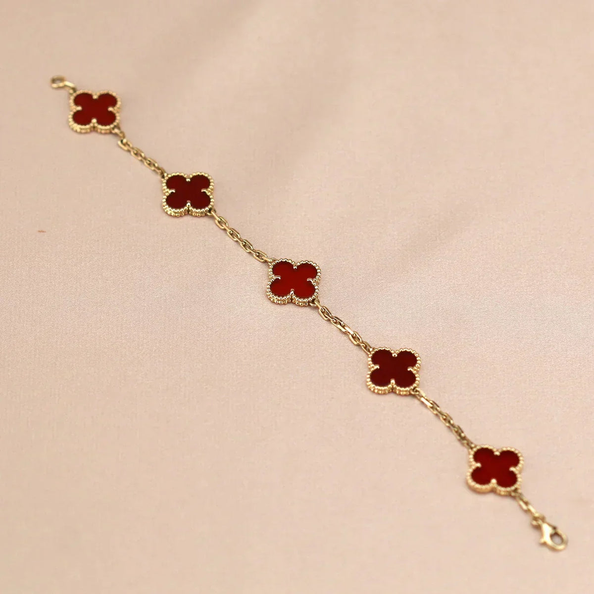[Aura Jewels]New  CLOVER 5 MOTIF RED CORNELIAN BRACELET COLLECTION