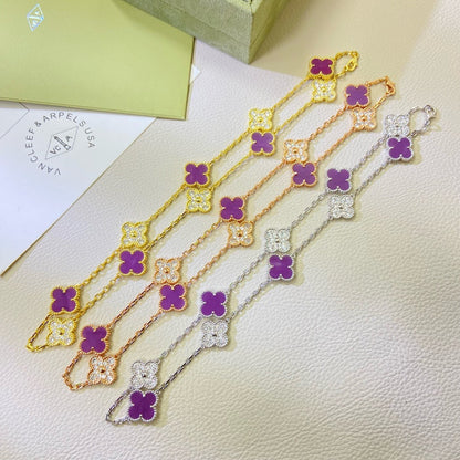 ¡®Aura Jewels¡¯CLOVER 10 MOTIFS  PURPLE VIOLET DIAMOND NECKLACE