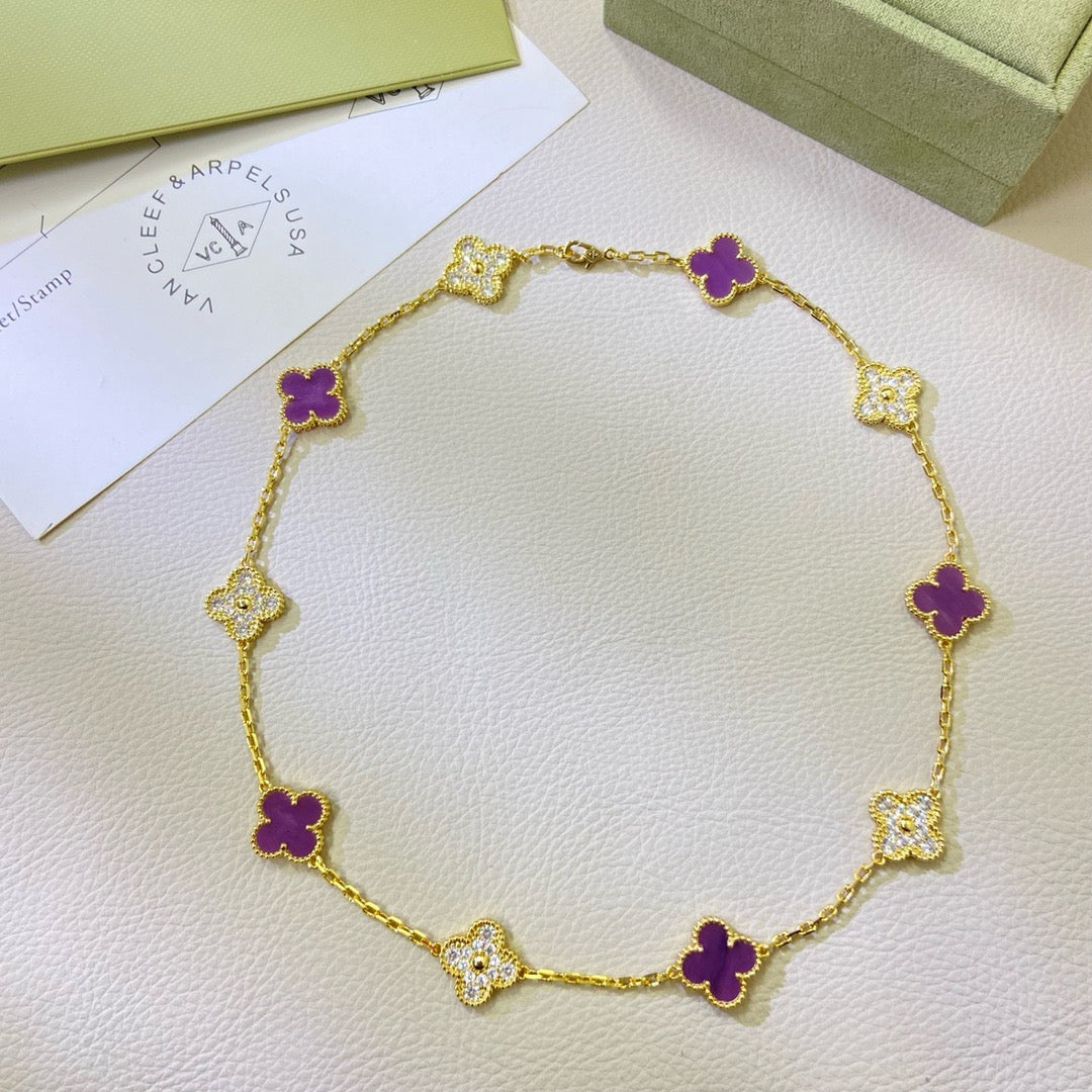 ¡®Aura Jewels¡¯CLOVER 10 MOTIFS  PURPLE VIOLET DIAMOND NECKLACE