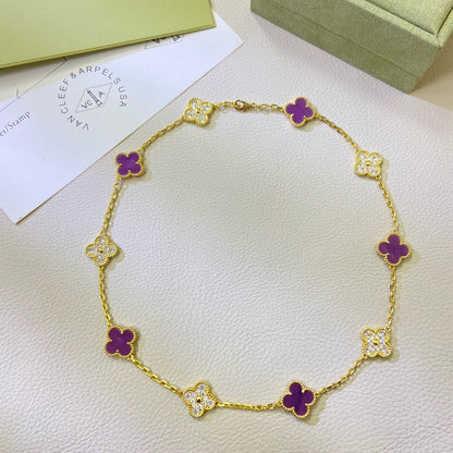 ¡®Aura Jewels¡¯CLOVER 10 MOTIFS  PURPLE VIOLET DIAMOND NECKLACE