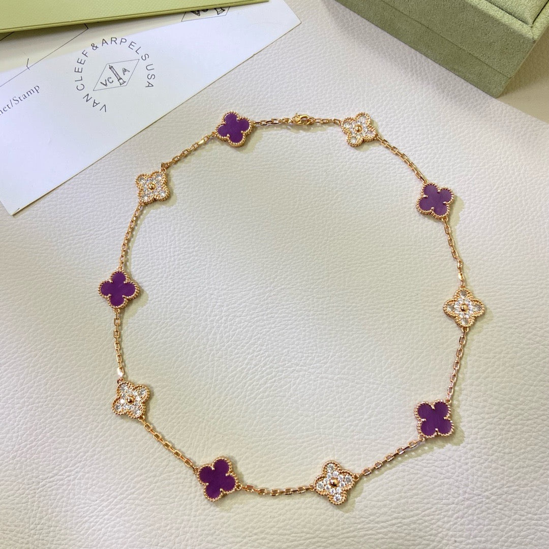 ¡®Aura Jewels¡¯CLOVER 10 MOTIFS  PURPLE VIOLET DIAMOND NECKLACE