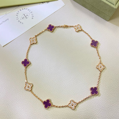 ¡®Aura Jewels¡¯CLOVER 10 MOTIFS  PURPLE VIOLET DIAMOND NECKLACE
