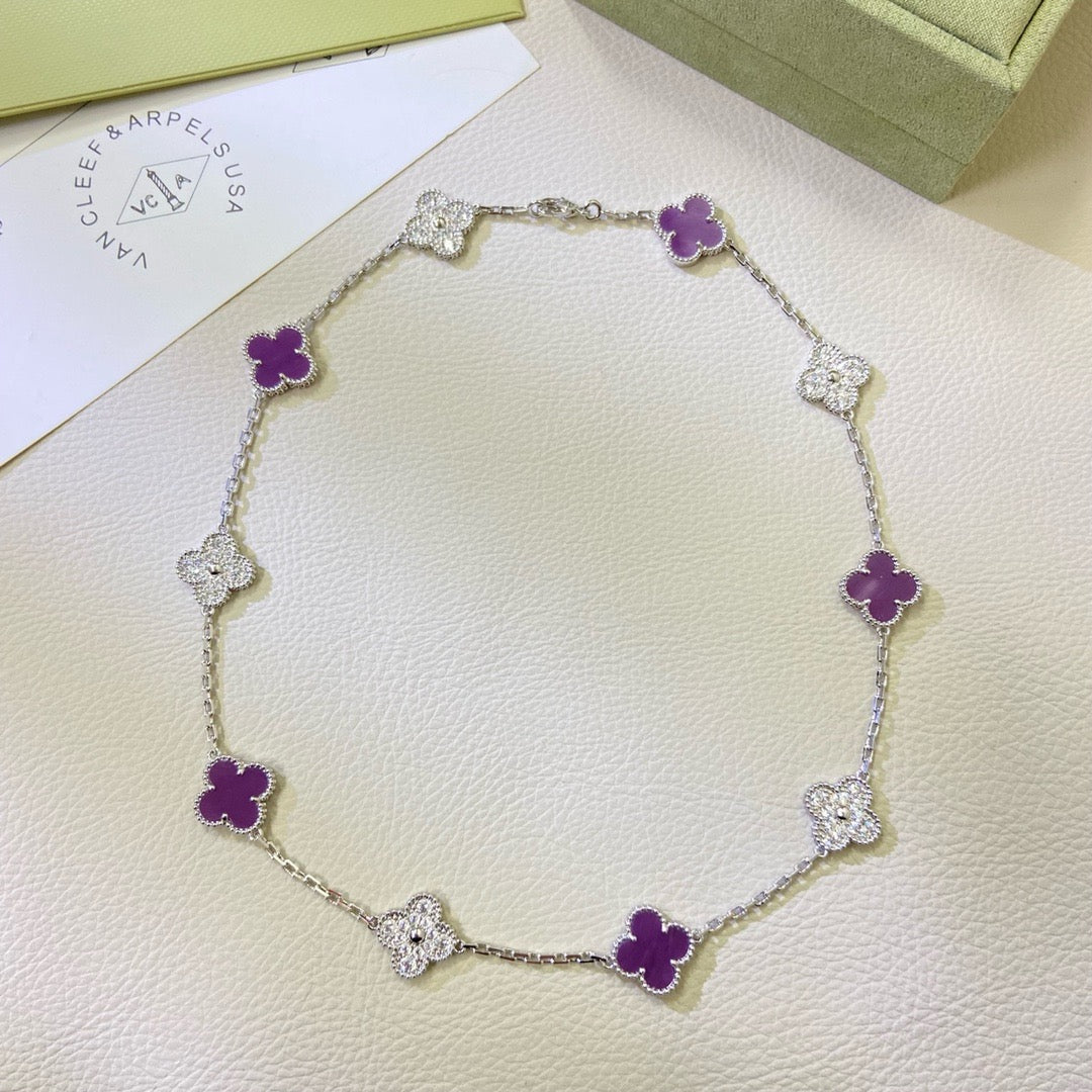 ¡®Aura Jewels¡¯CLOVER 10 MOTIFS  PURPLE VIOLET DIAMOND NECKLACE