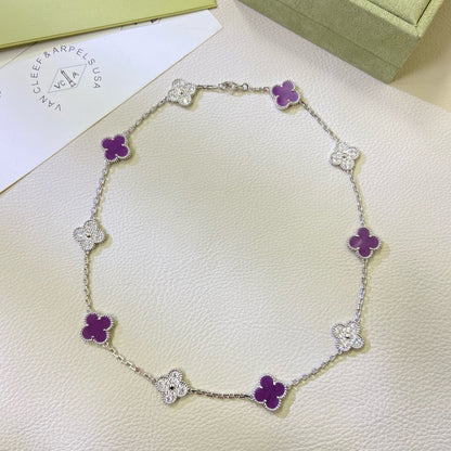 ¡®Aura Jewels¡¯CLOVER 10 MOTIFS  PURPLE VIOLET DIAMOND NECKLACE