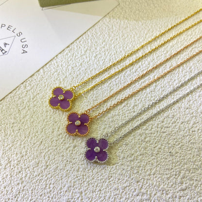 ¡®Aura Jewels¡¯CLOVER 15MM DIAMOND  PURPLE VIOLET NECKLACE
