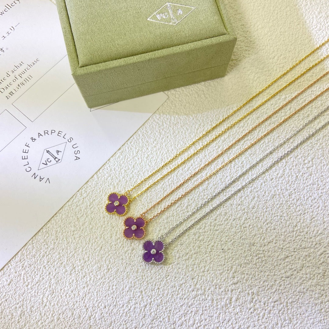 ¡®Aura Jewels¡¯CLOVER 15MM DIAMOND  PURPLE VIOLET NECKLACE