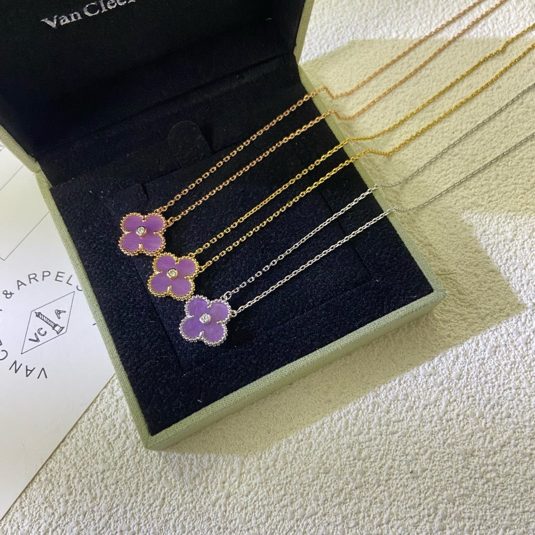 ¡®Aura Jewels¡¯CLOVER 15MM DIAMOND  PURPLE VIOLET NECKLACE