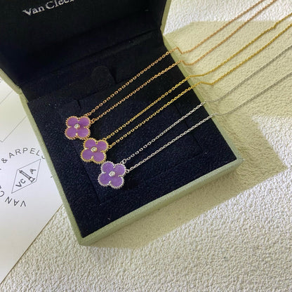 ¡®Aura Jewels¡¯CLOVER 15MM DIAMOND  PURPLE VIOLET NECKLACE
