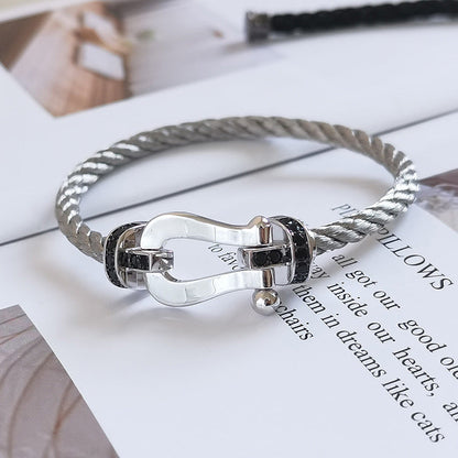 ¡®Aura Jewels¡¯FORCE LARGE HORSESHOE BLACK DIAMOND BRACELET SILVER