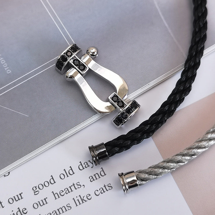 ¡®Aura Jewels¡¯FORCE LARGE HORSESHOE BLACK DIAMOND BRACELET SILVER