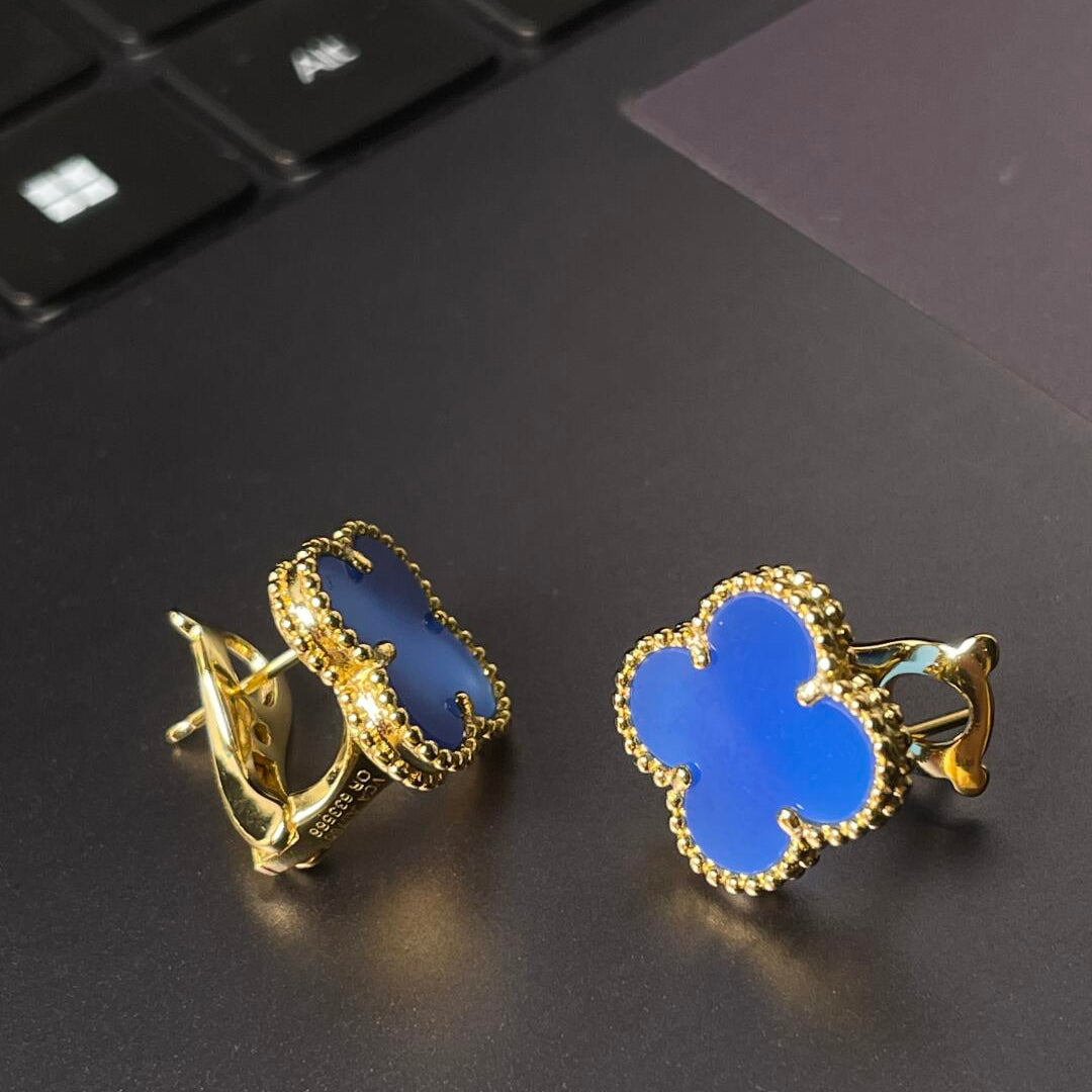 [Aura Jewels] CLOVER LARGE (20mm) 1 MOTIFS BLUE MOP STUD EARRINGS