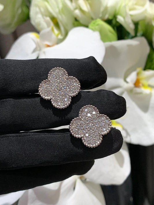 [Aura Jewels] CLOVER 20MM MOTIFS DIAMOND STUD EARRINGS SILVER