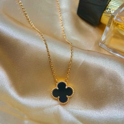 ¡®Aura Jewels¡¯CLOVER 15MM BLACK ONYX SINGLE FLOWER NECKLACE