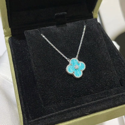 ¡®Aura Jewels¡¯CLOVER 15MM DIAMOND SVRES PORCELAIN  NECKLACE SILVER