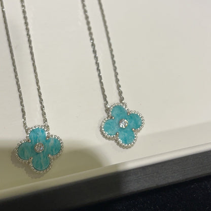 ¡®Aura Jewels¡¯CLOVER 15MM DIAMOND SVRES PORCELAIN  NECKLACE SILVER